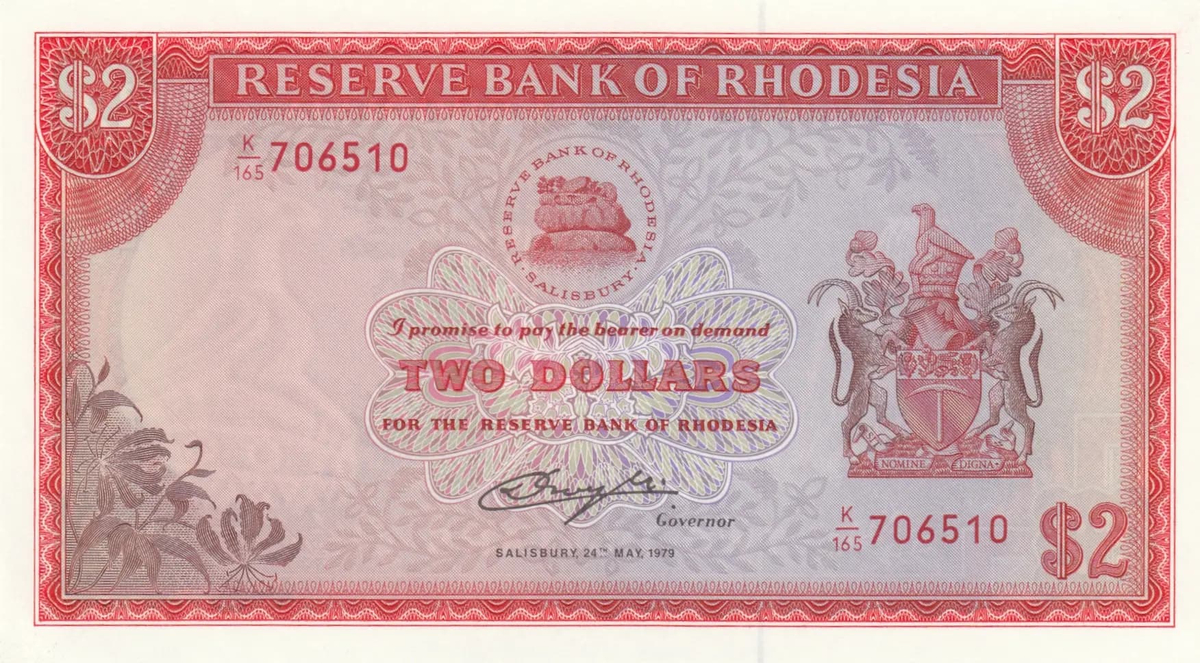 2 dollars 1979 from Rhodesia, P-39 (1979) — image 1