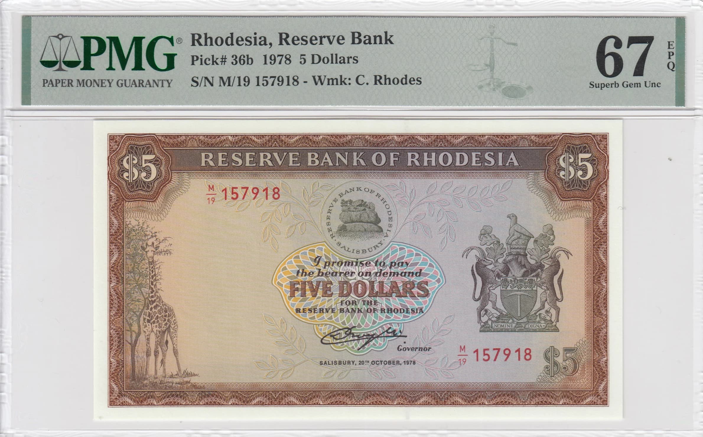 5 dollars 1978 from Rhodesia, P-36b