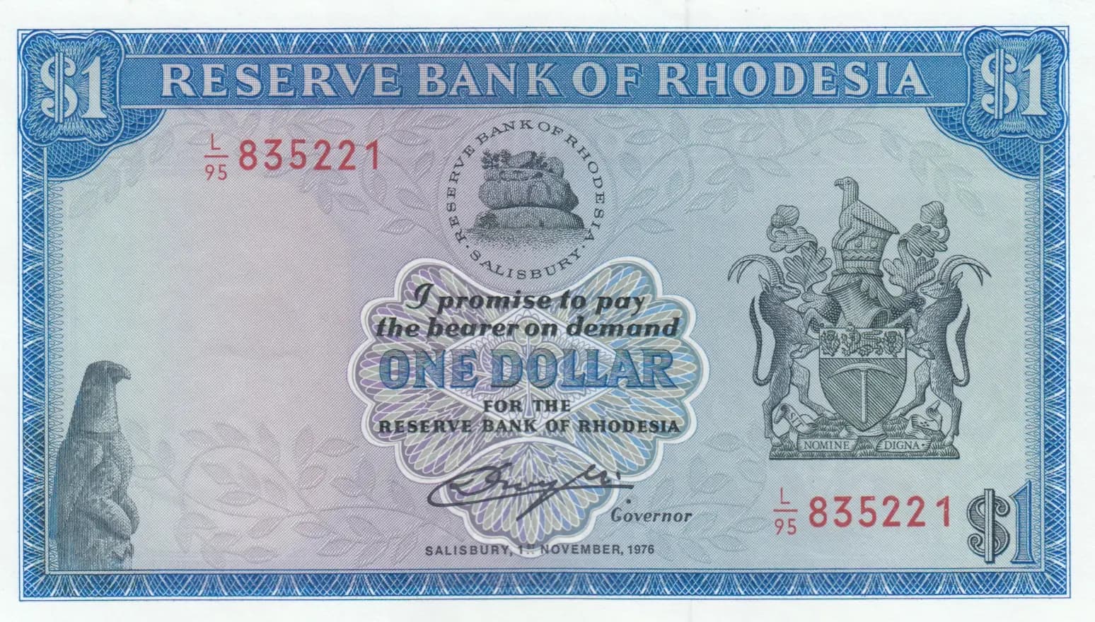 1 dollar 1976 from Rhodesia, P-34b