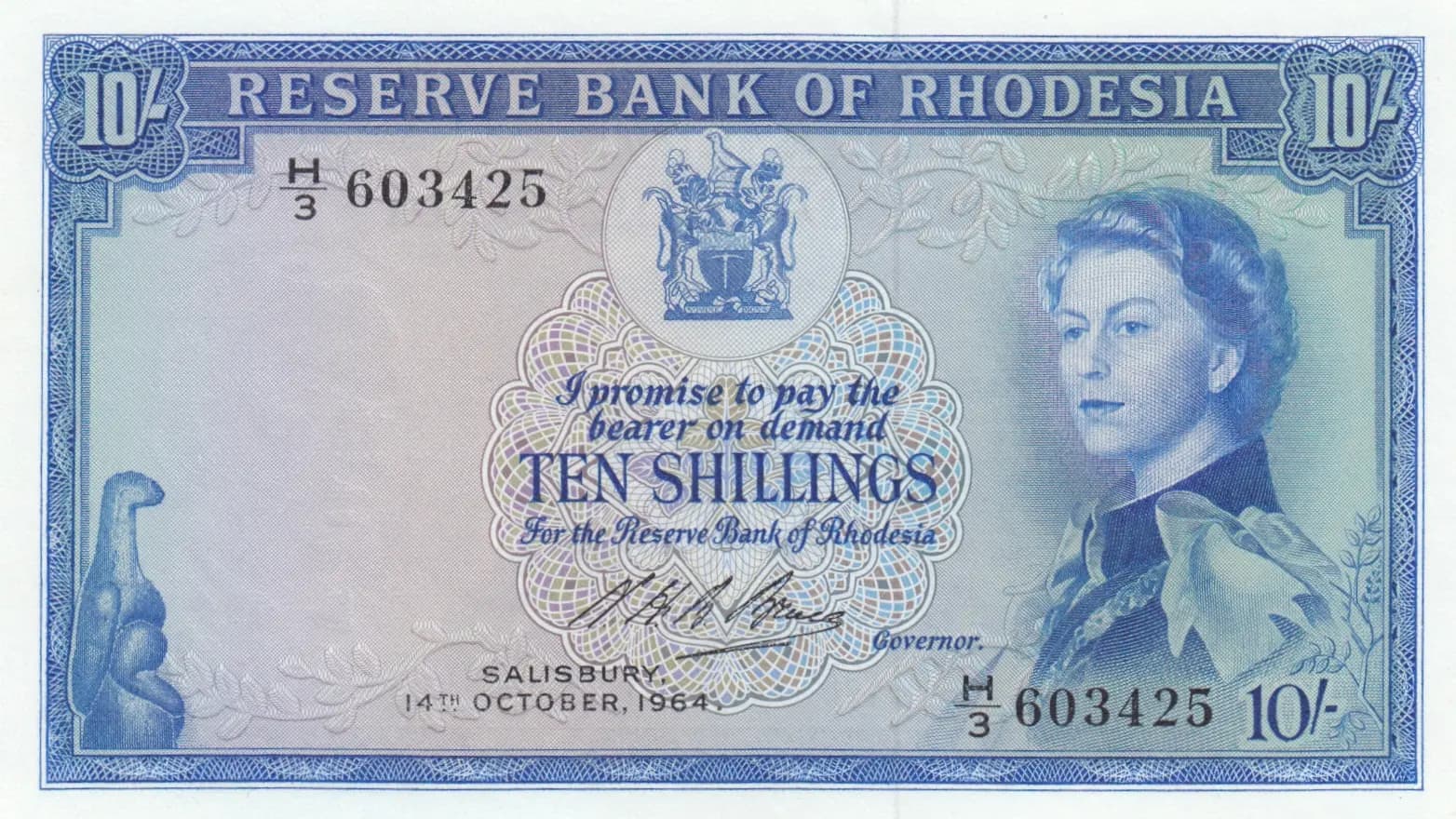 10 shillings 1964 from Rhodesia, P-24