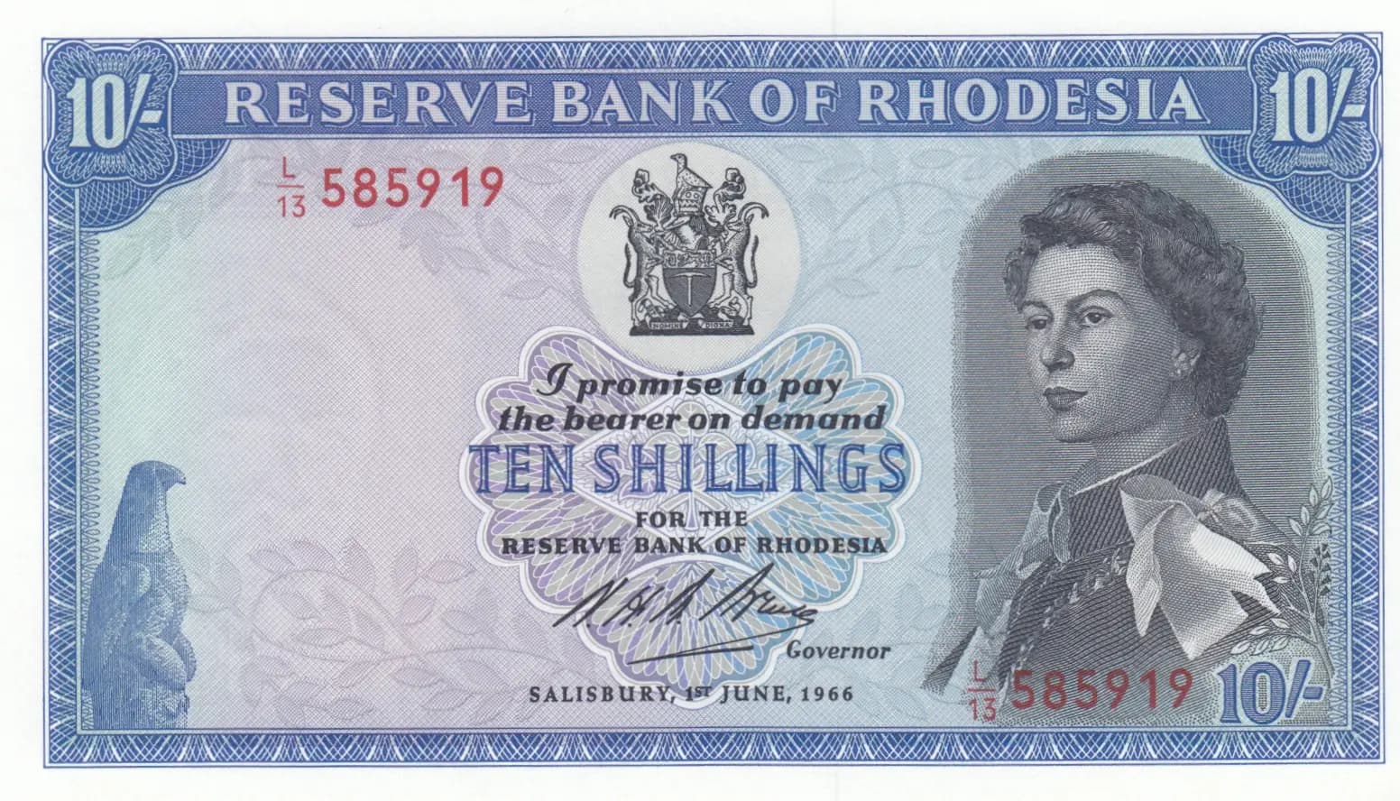 10 shillings 1966 from Rhodesia, P-27a