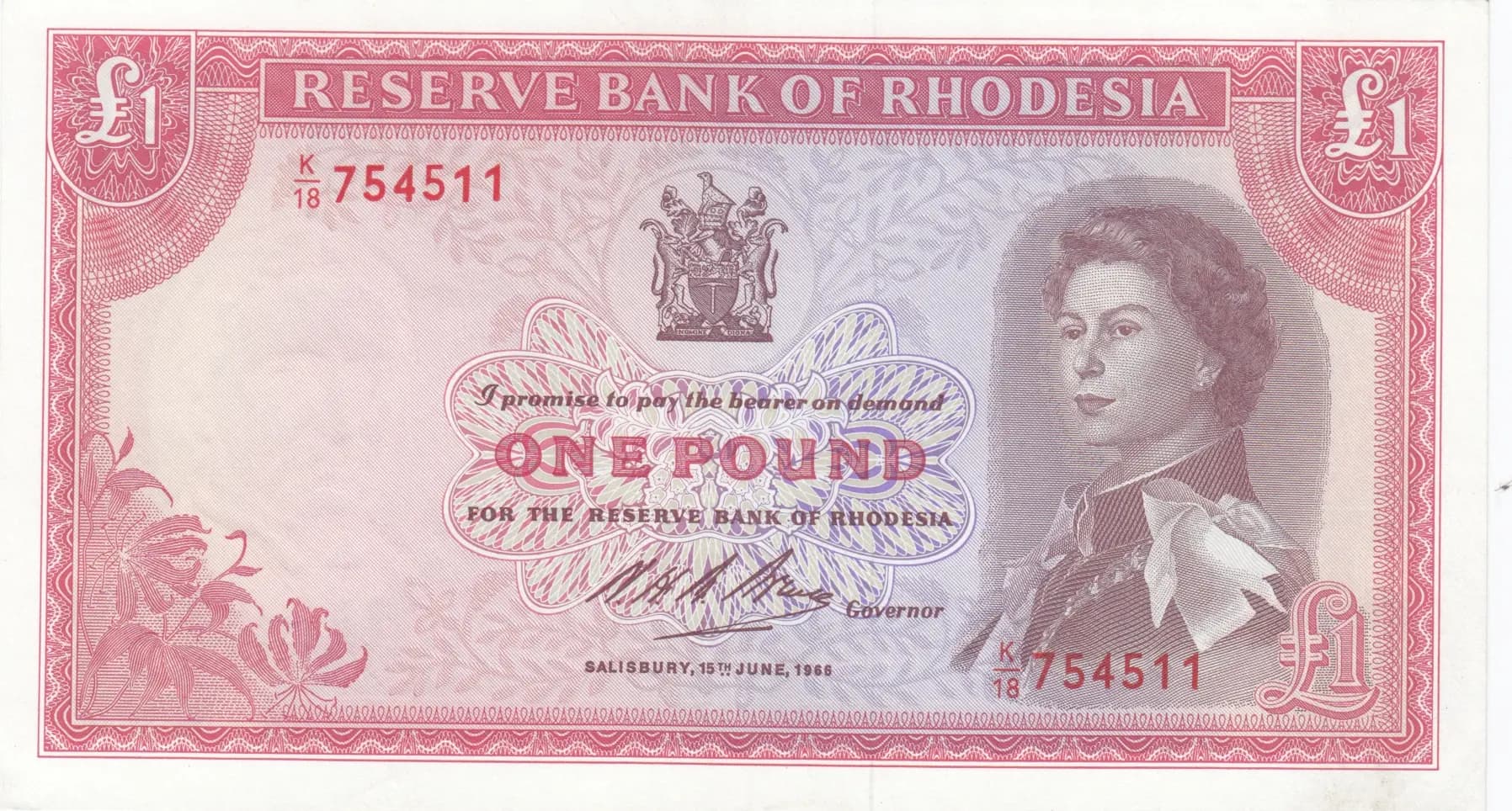 1 pound 1966 from Rhodesia, P-28a