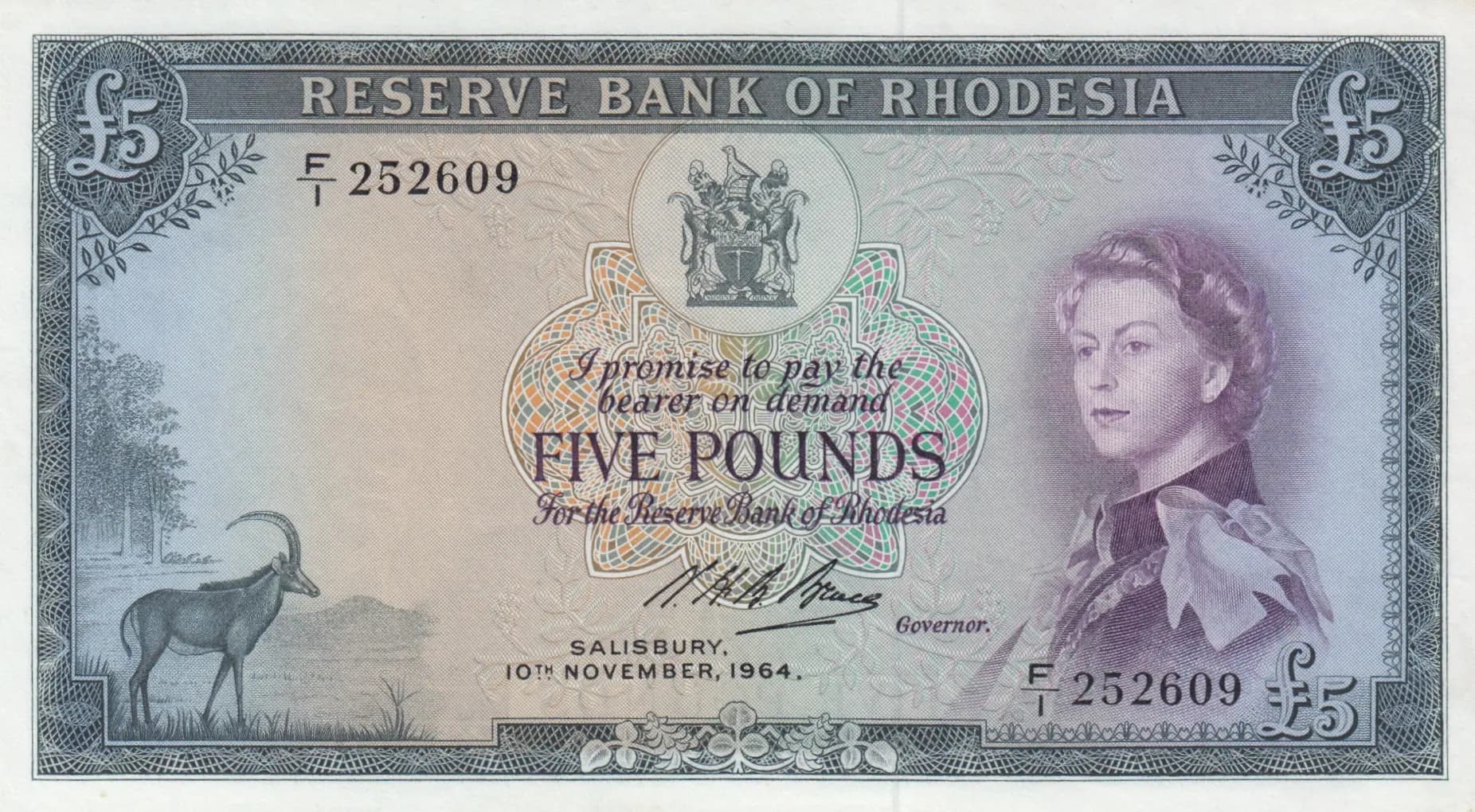 5 pounds 1964 from Rhodesia, P-26