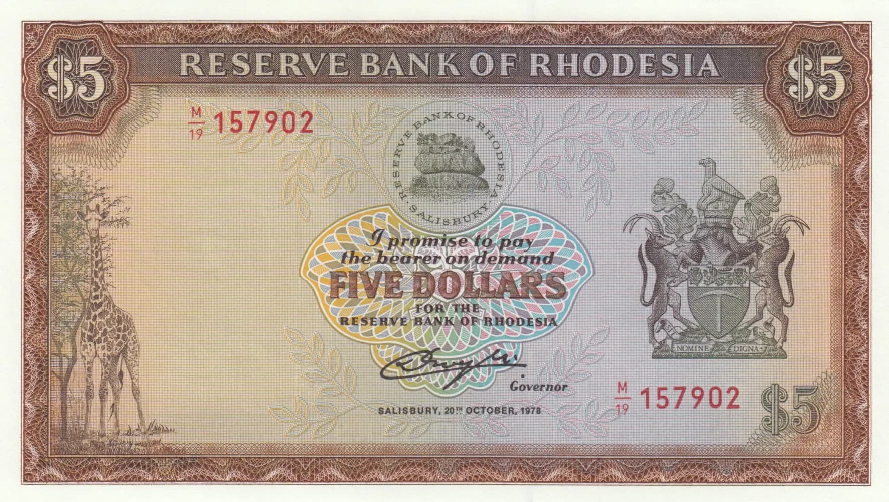5 dollars 1978 from Rhodesia, P-36b (1978) — image 1