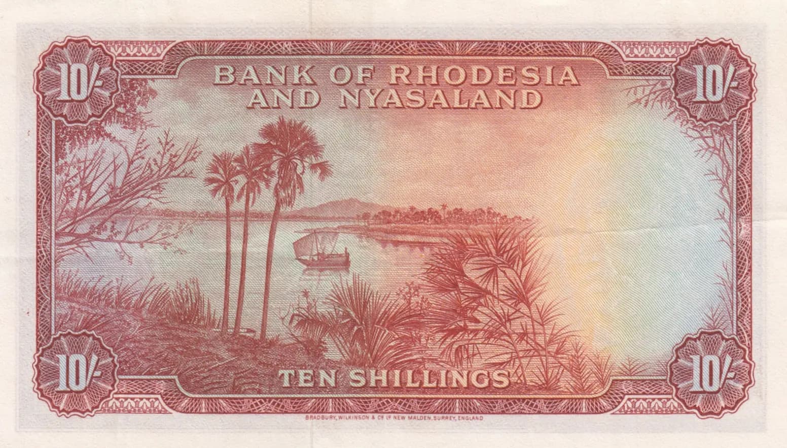 10 shillings 1958 from Rhodesia & Nyasaland, P-20a (1958) — image 2