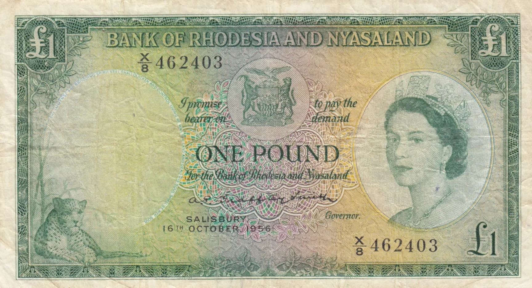 1 pound 1956 from Rhodesia & Nyasaland, P-21a