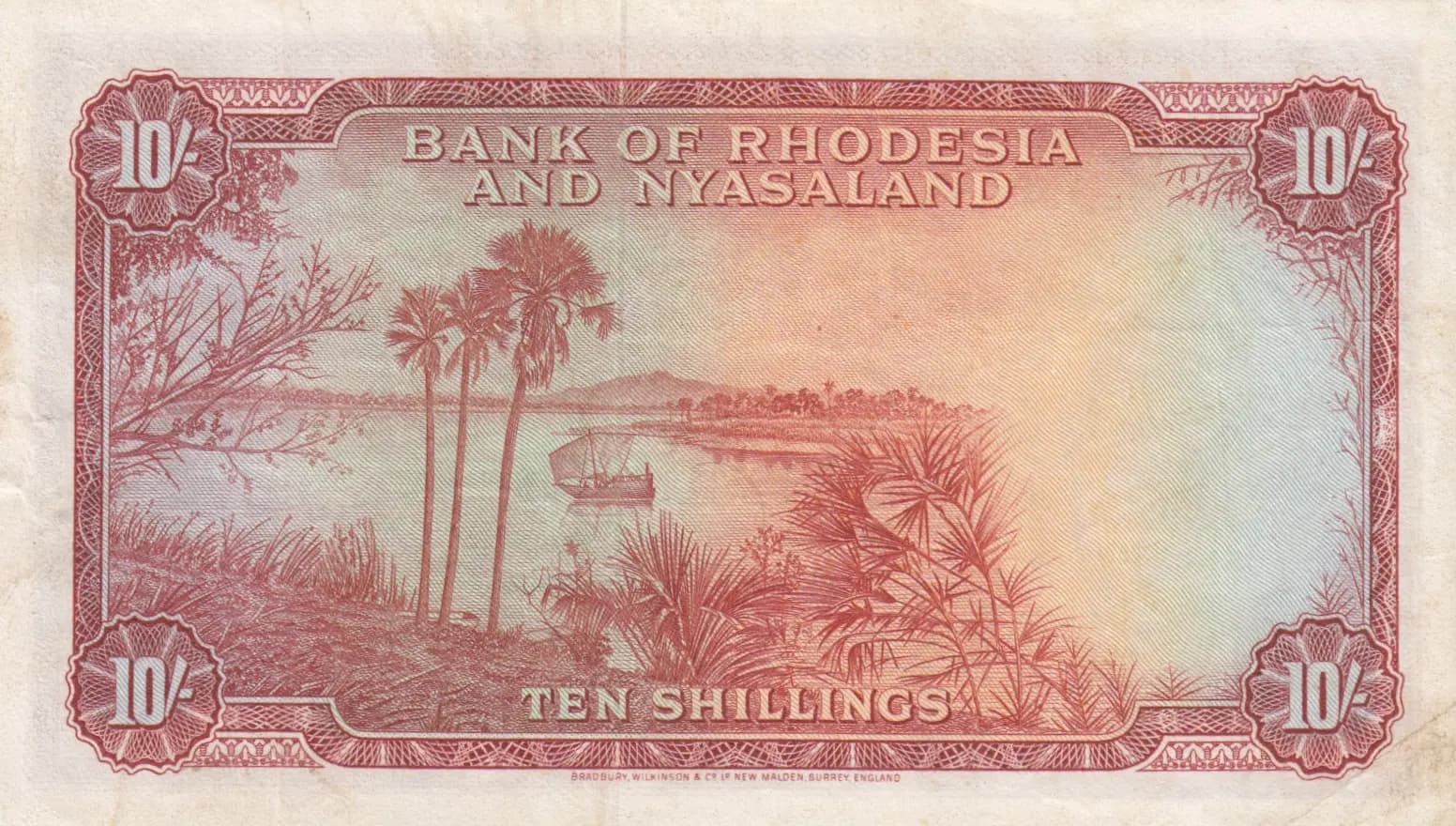 10 shillings 1958 from Rhodesia & Nyasaland, P-20a (1958) — image 2