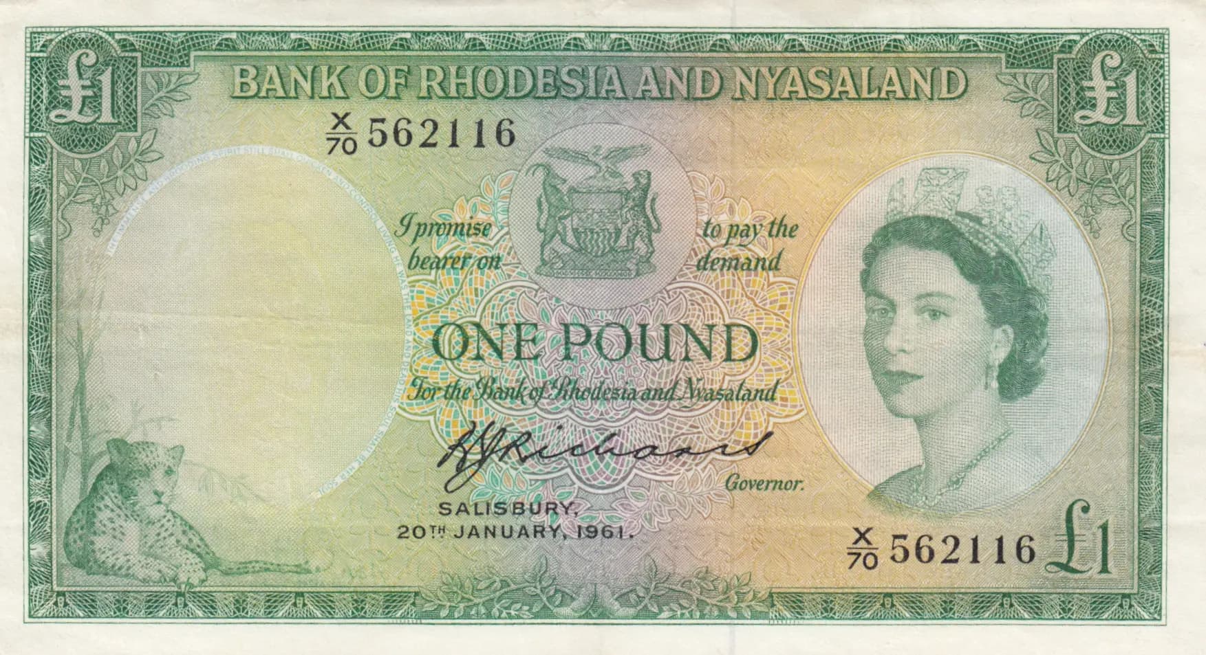 1 pound 1961 from Rhodesia & Nyasaland, P-21b (1961) — image 1