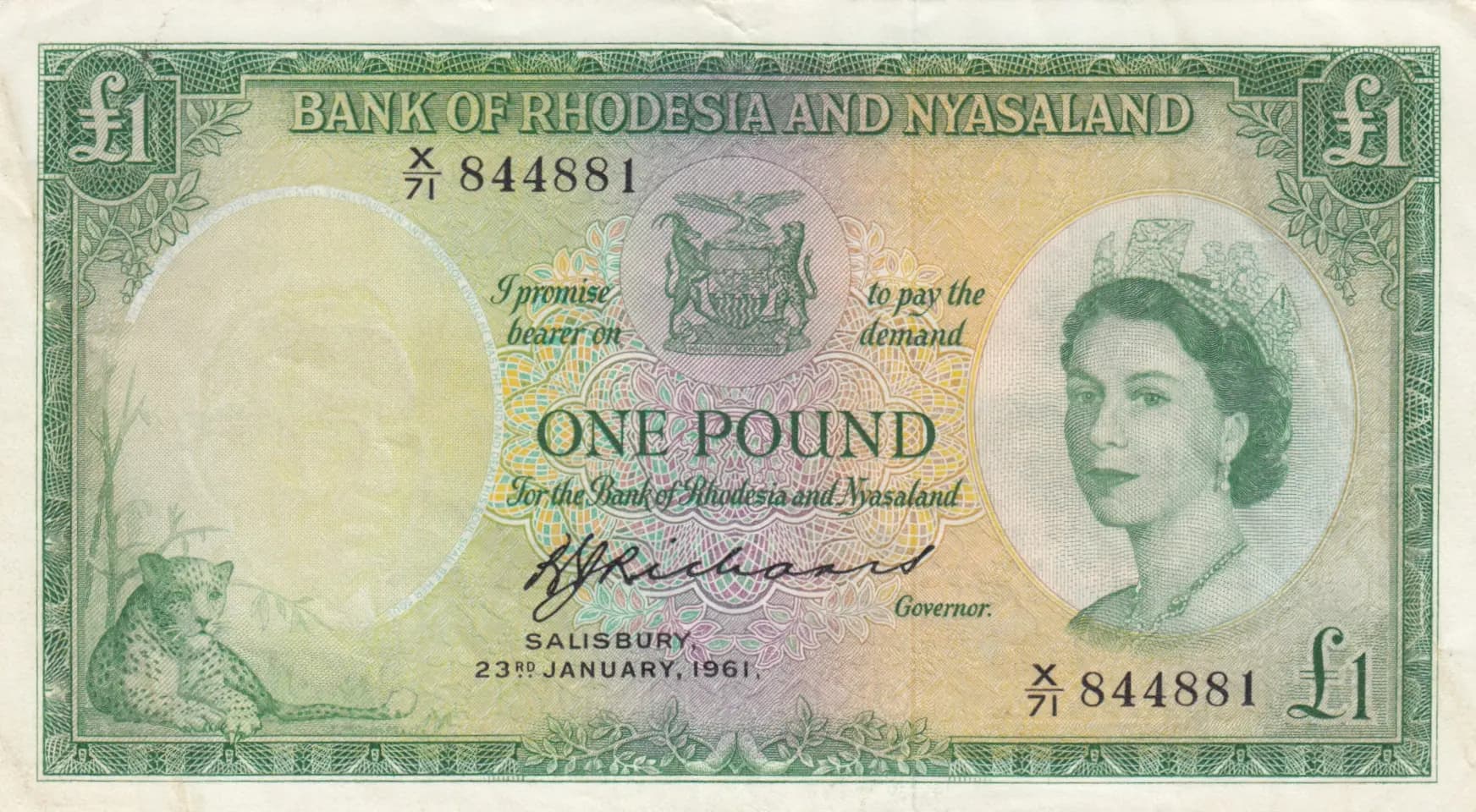 1 pound 1961 from Rhodesia & Nyasaland, P-21b (1961) — image 1