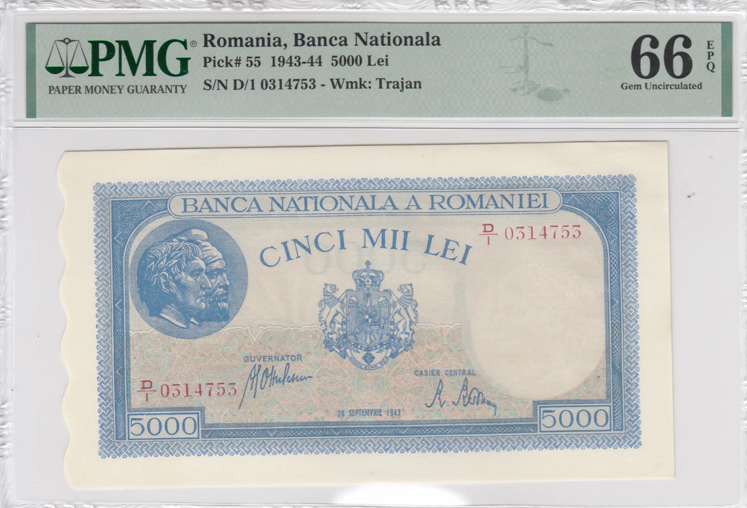 5000 lei 1943 from Romania, P-55