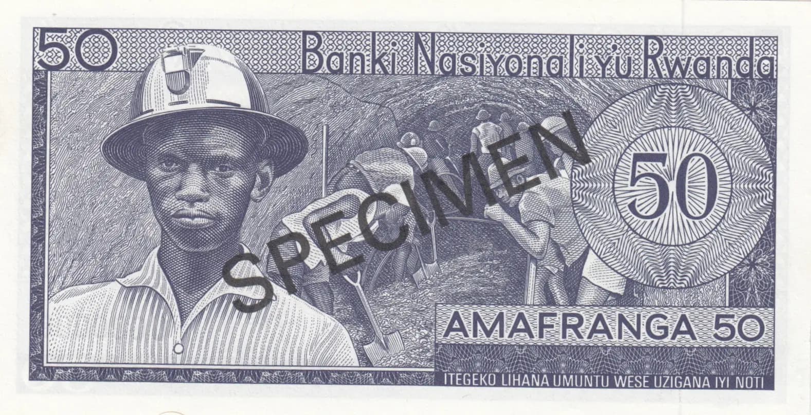 50 francs 1974 specimen from Rwanda, P-7bs (1974) — image 2