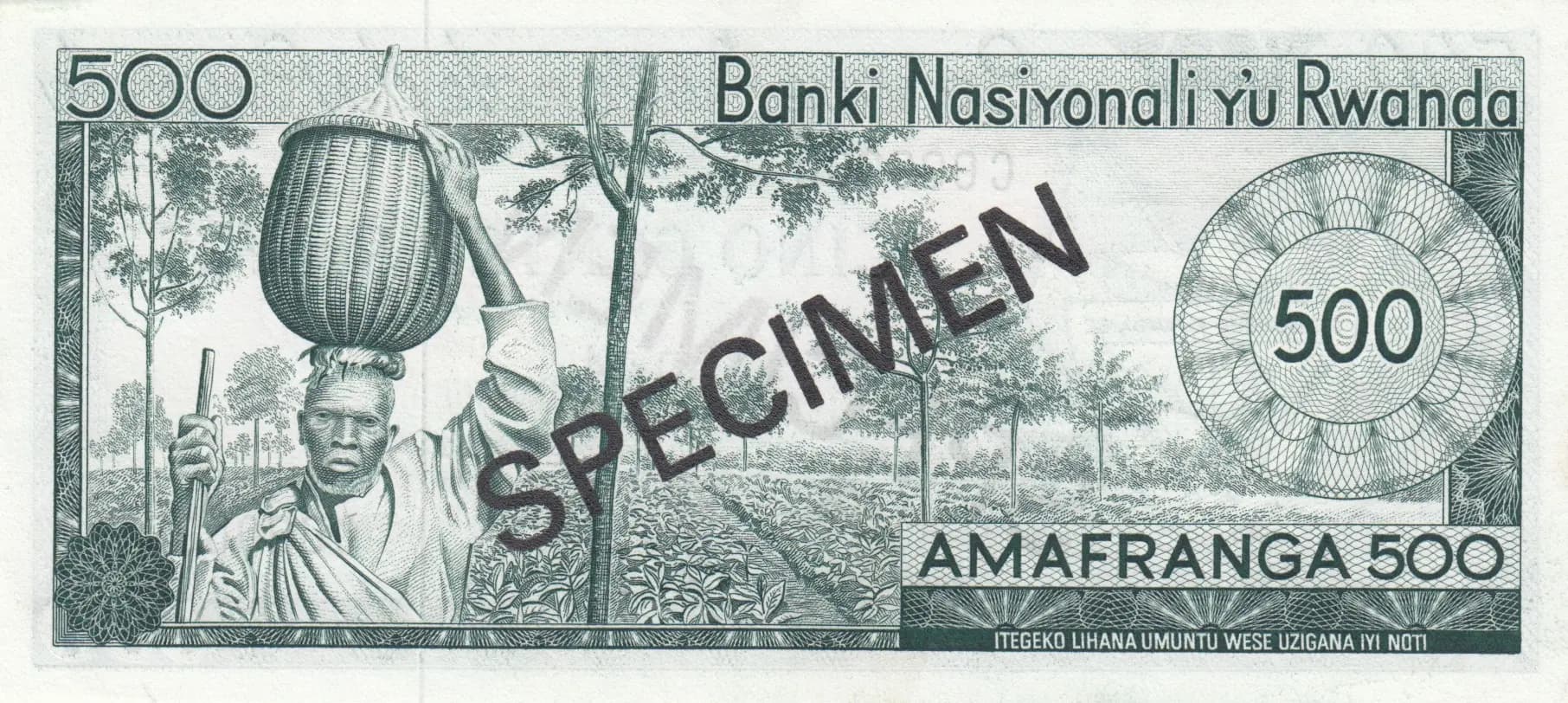 500 francs 1974 specimen from Rwanda, P-9bs (1974) — image 2