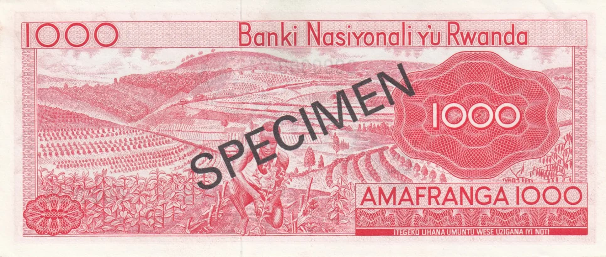 1000 francs 1974 specimen from Rwanda, P-10bs (1974) — image 2