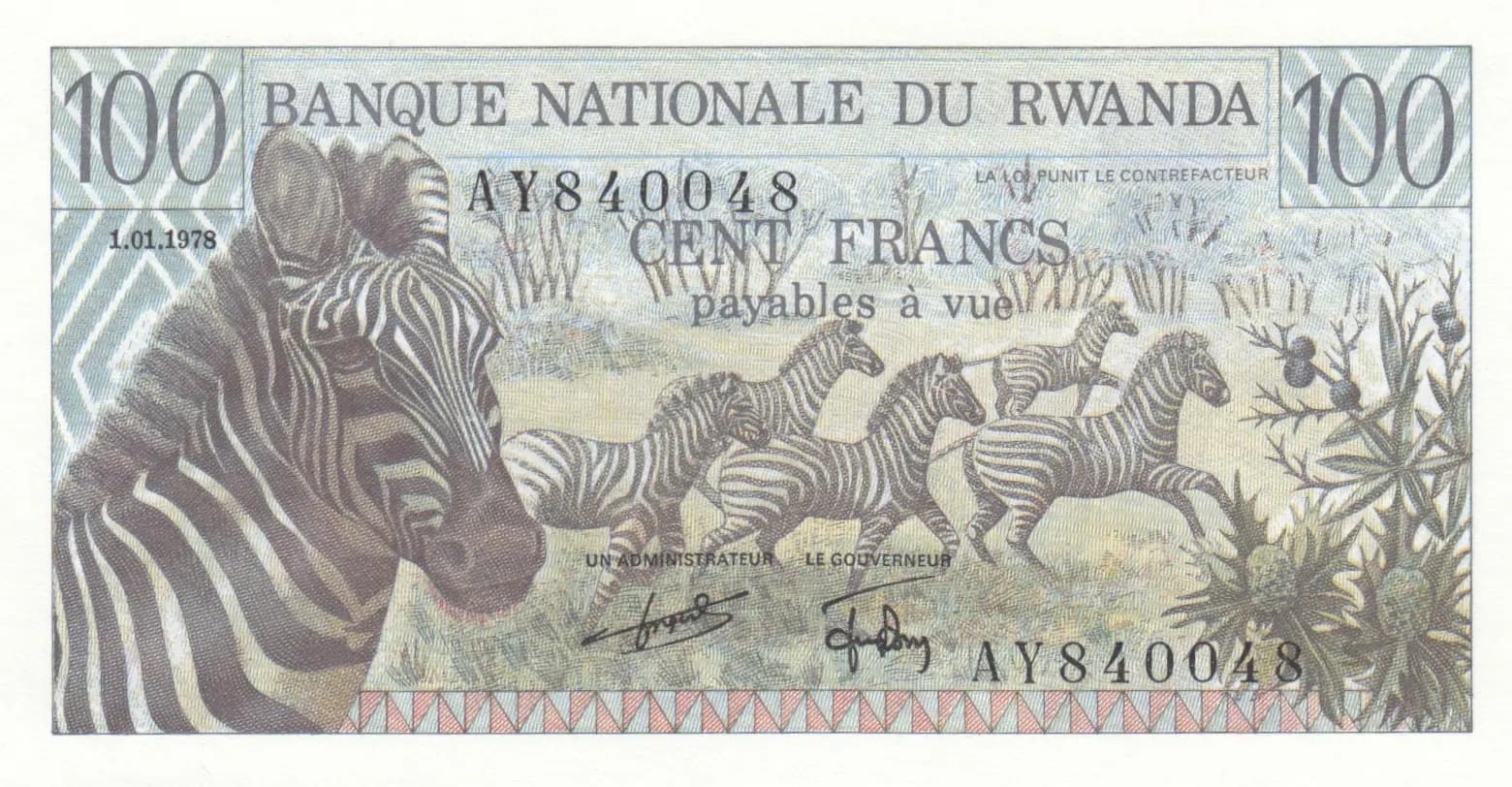100 francs 1978 from Rwanda, P-12 (1978) — image 1