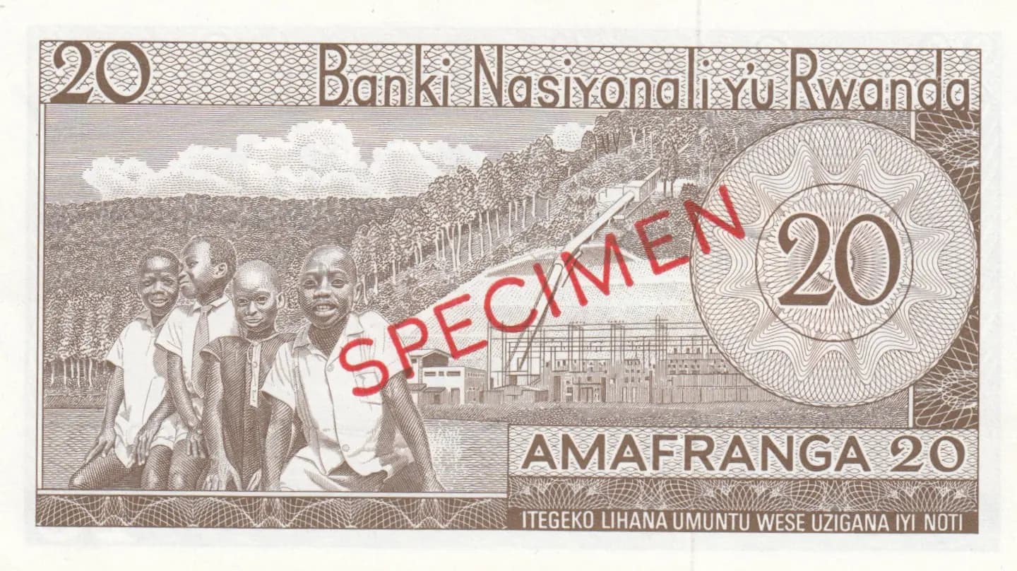 20 francs 1964 specimen from Rwanda, P-6as (1964) — image 2