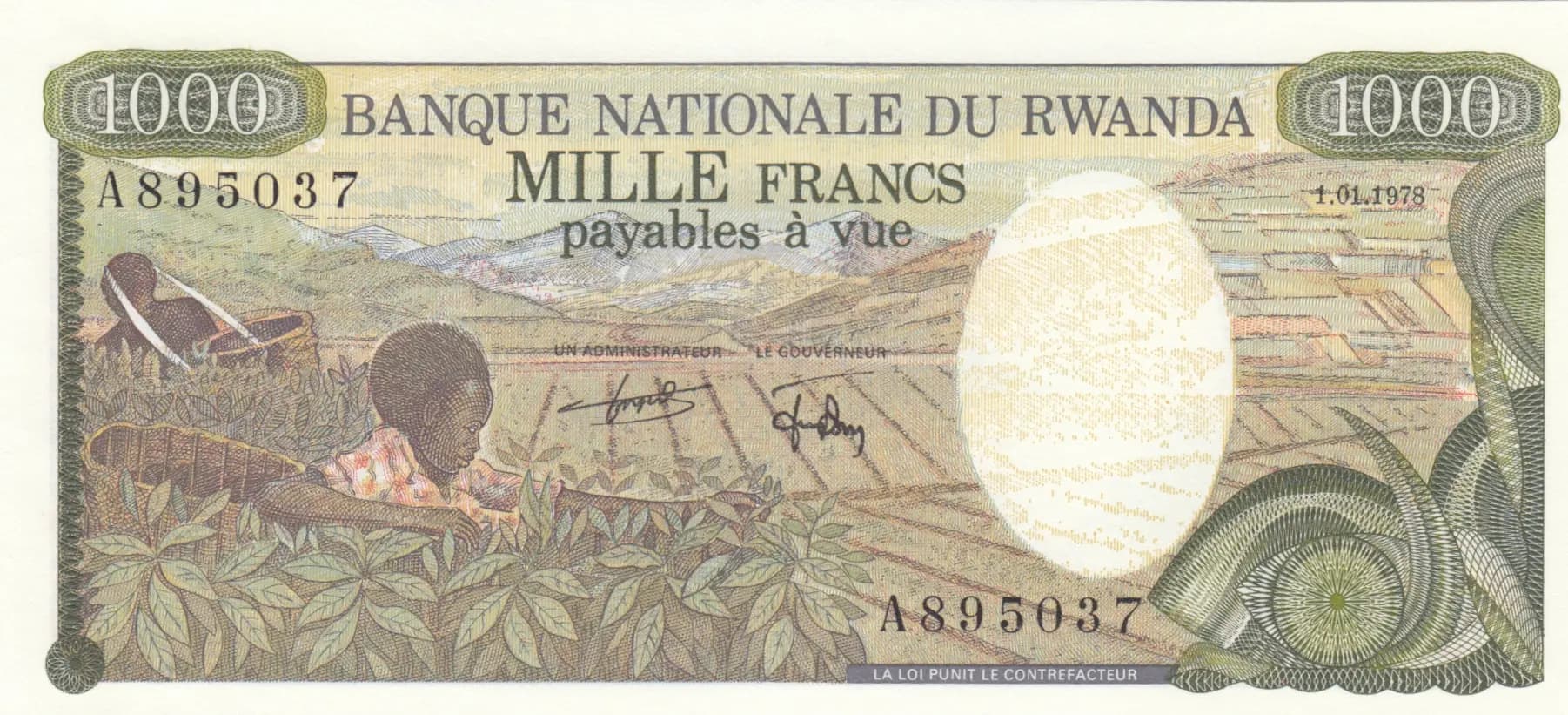 1000 francs 1978 from Rwanda, P-14 (1978) — image 1