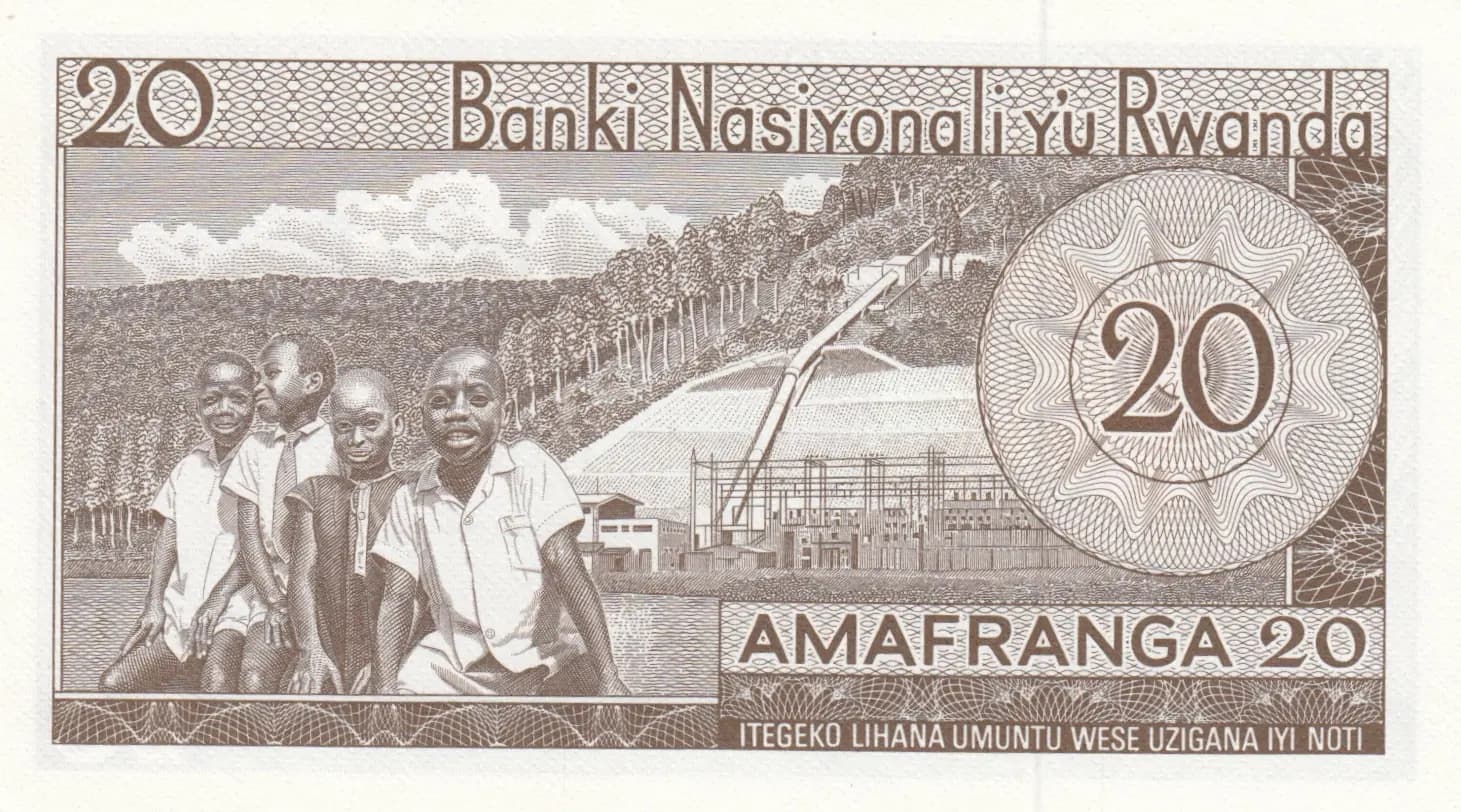 20 francs 1969 from Rwanda, P-6a (1969) — image 2