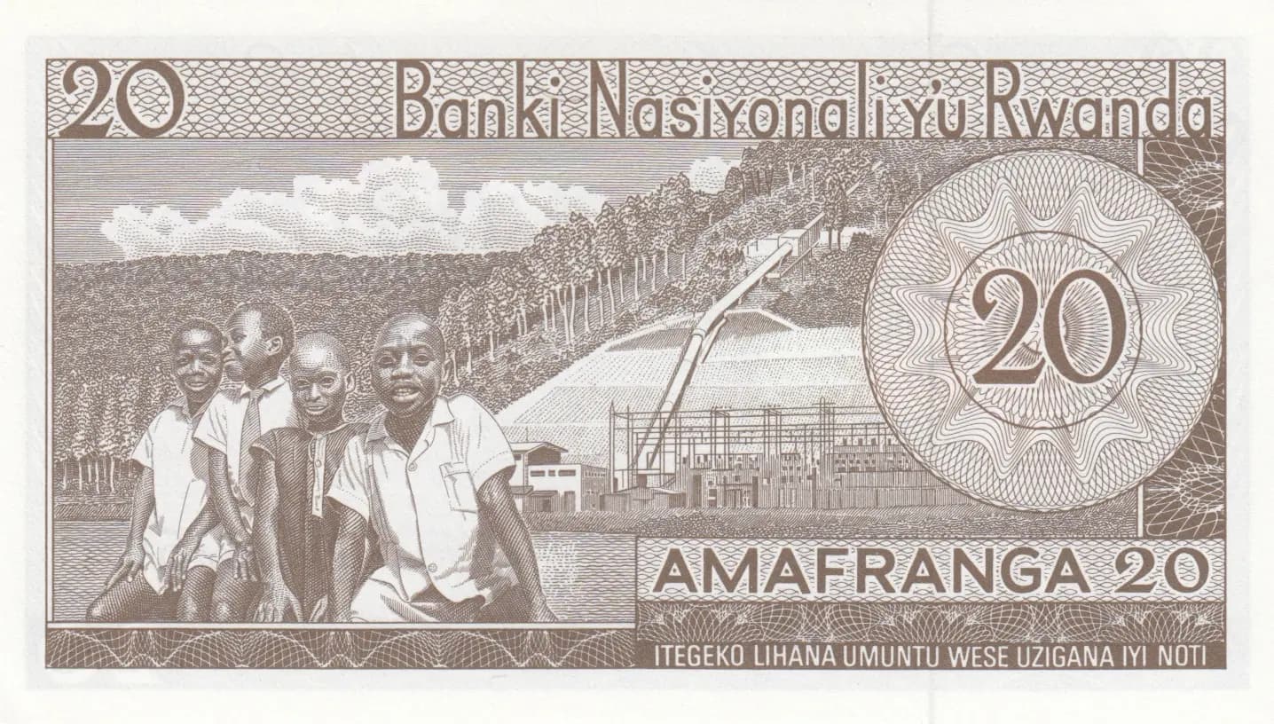 20 francs 1974 from Rwanda, P-6d (1974) — image 2