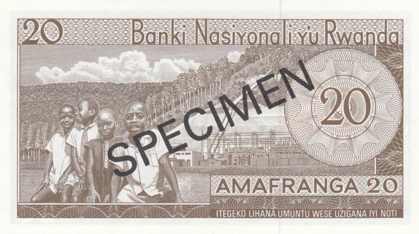 20 francs 1974 specimen from Rwanda, P-6ds (1974) — image 2