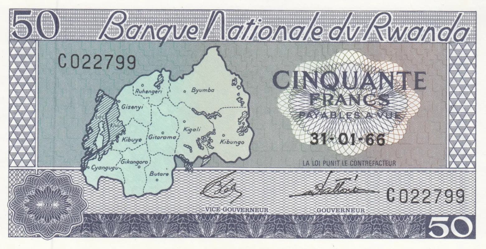 50 francs 1966 from Rwanda, P-7a (1966) — image 1