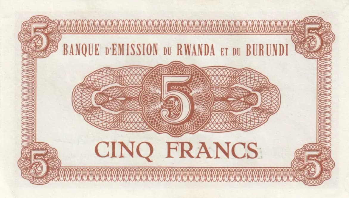 5 francs 1961 from Rwanda- Burundi, P-1a (1961) — image 2