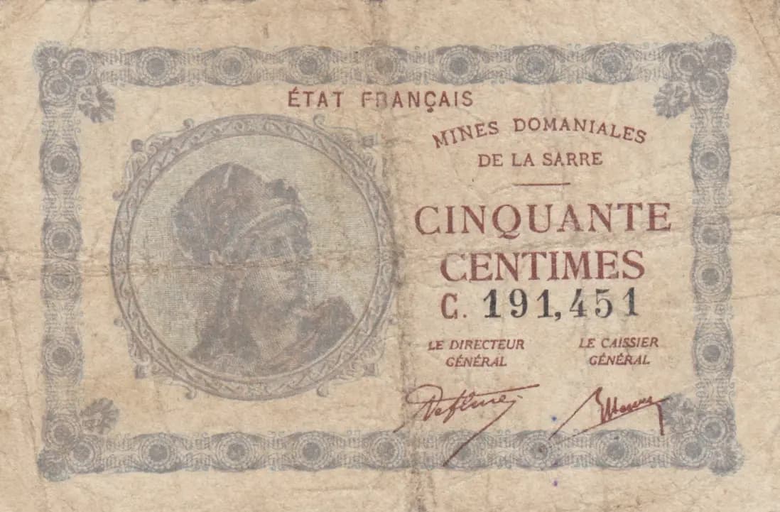 50 centimes 1919 from Saar, P-1 (1919) — image 1
