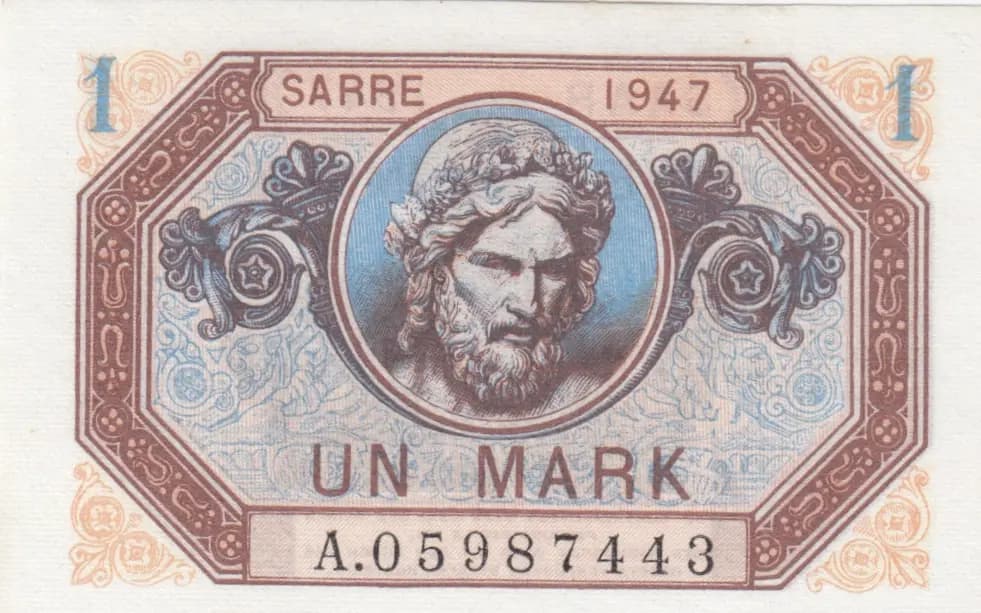 1 mark 1947 from Saar, P-3