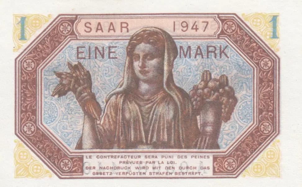 1 mark 1947 from Saar, P-3 (1947) — image 2