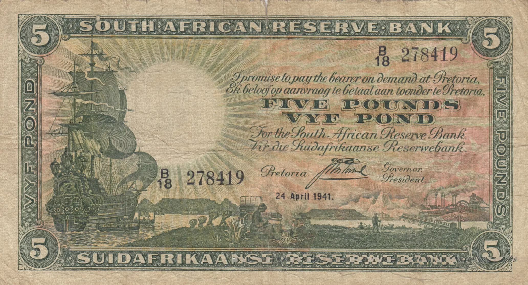 5 pounds 1941 from South Africa, P-86b (1941) — image 1