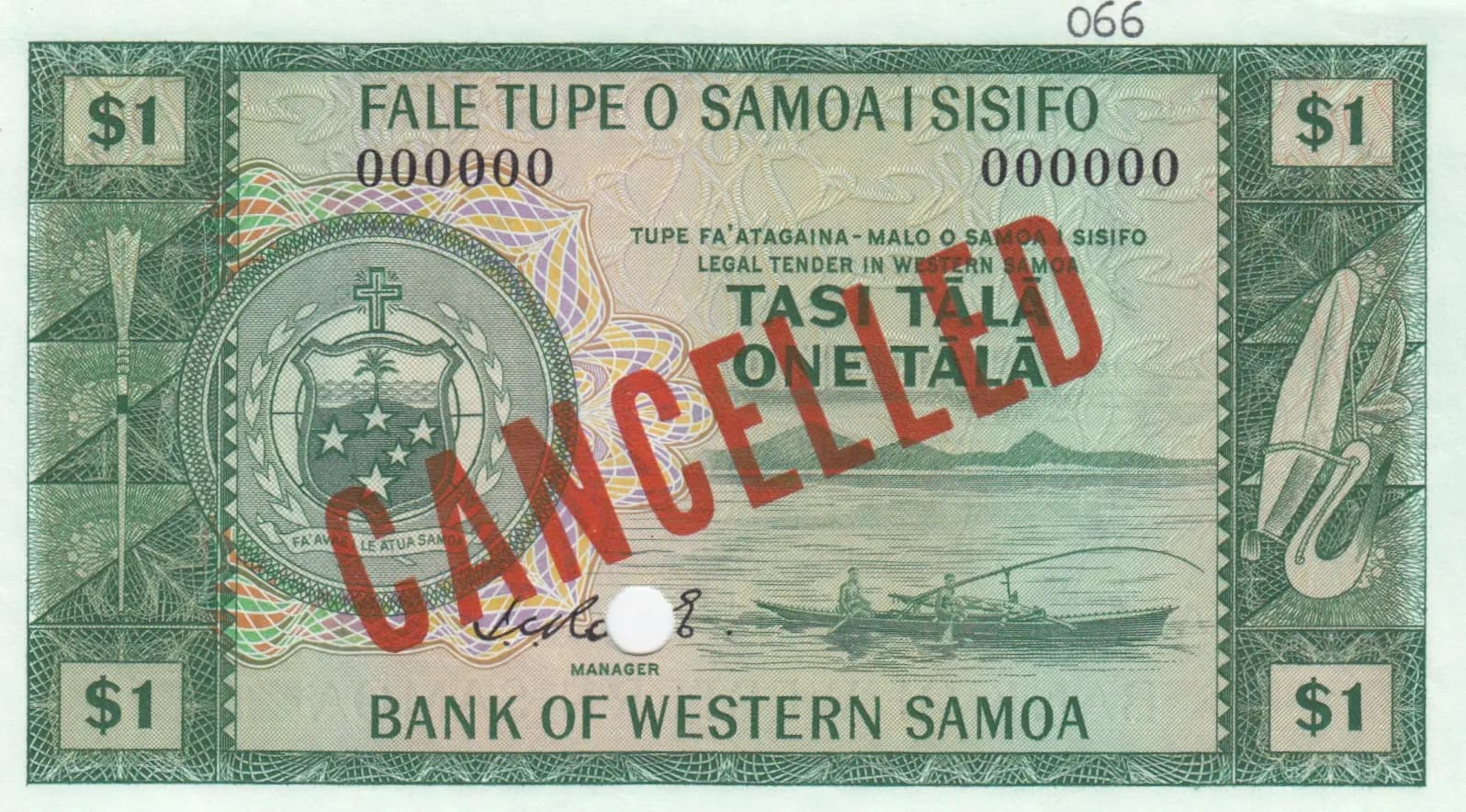 1 tala 1967 specimen from Western Samoa, P-16as (1967) — image 1