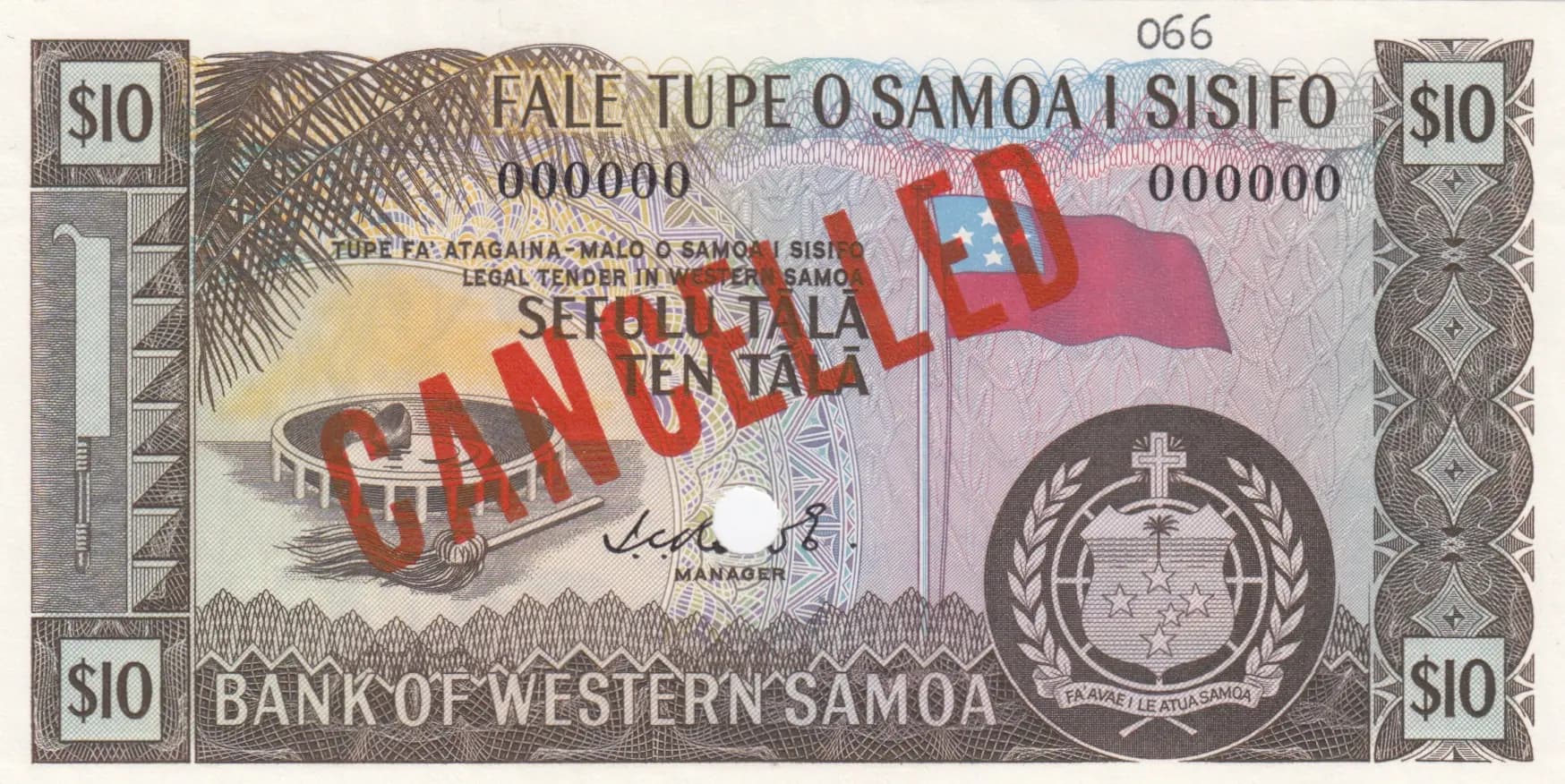 10 tala 1967 specimen from Western Samoa, P-18as (1967) — image 1