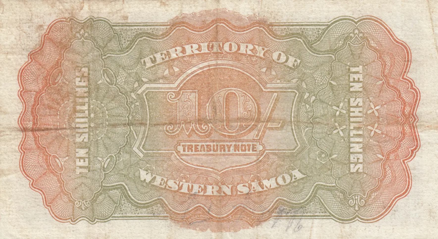 10 shillings 1952 from Western Samoa, P-7c (1952) — image 2