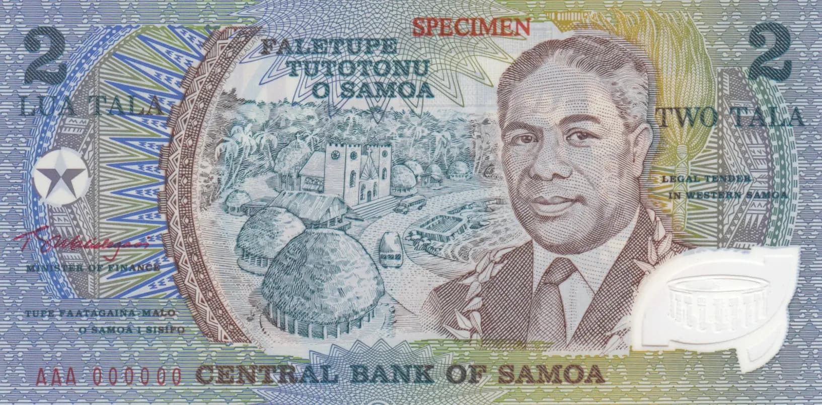 2 tala 1990 specimen from Western Samoa, P-31as (1990) — image 1