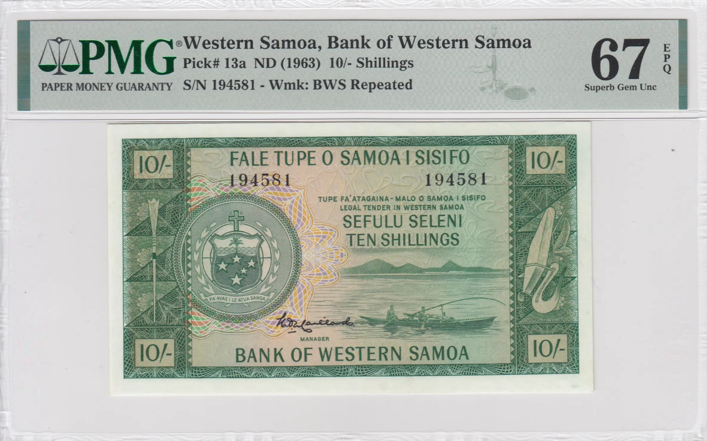 10 shillings 1963 from Western Samoa, P-13a