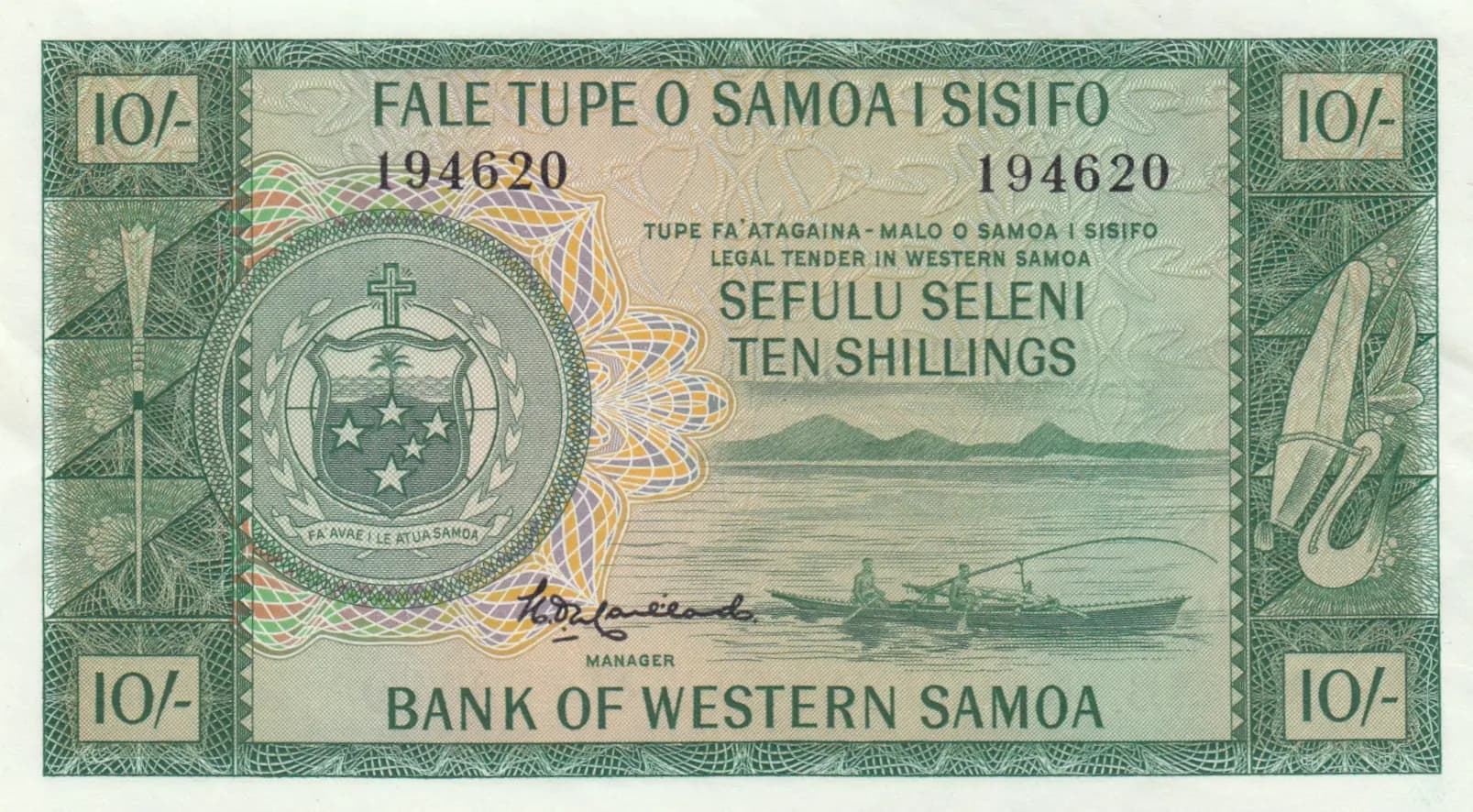 10 shillings 1963 from Western Samoa, P-13a