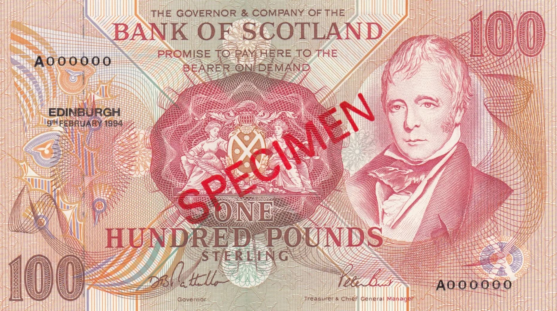 100 pounds 1994 specimen from Scotland, P-118Abs
