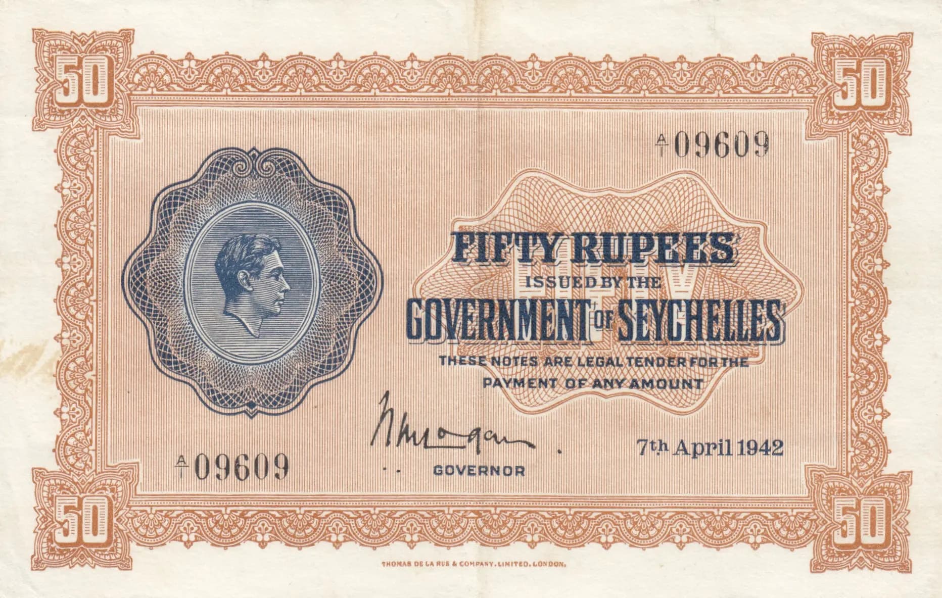 50 rupees 1942 from Seychelles , P-10 (1942) — image 1