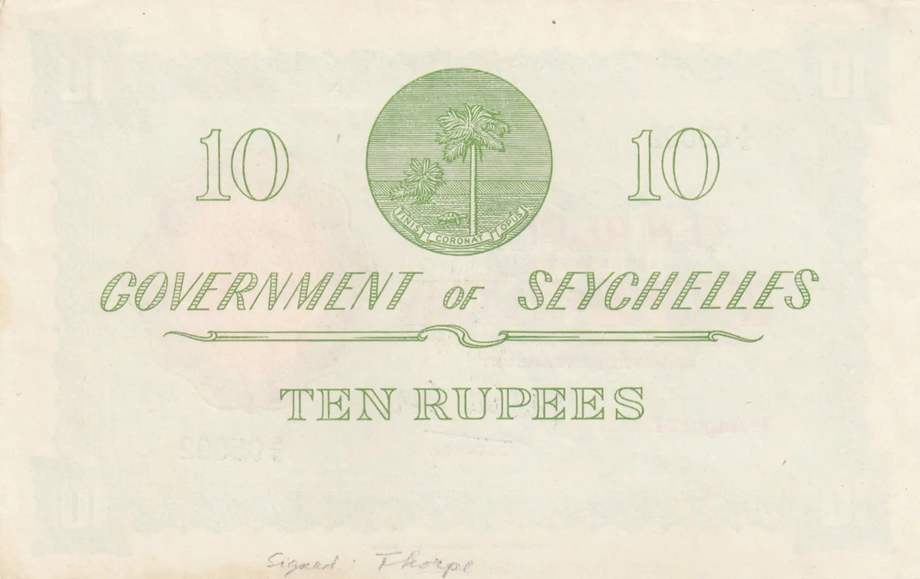 10 rupees 1960 from Seychelles , P-12b (1960) — image 2
