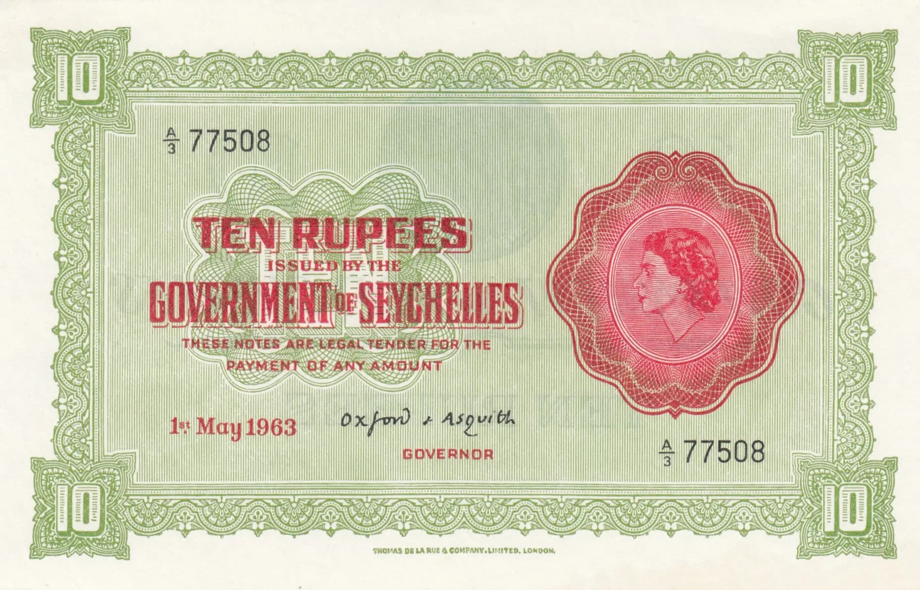10 rupees 1963 from Seychelles , P-12c