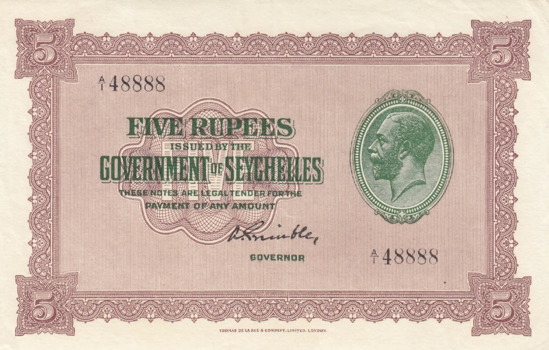 5 rupees 1936 from Seychelles , P-3c
