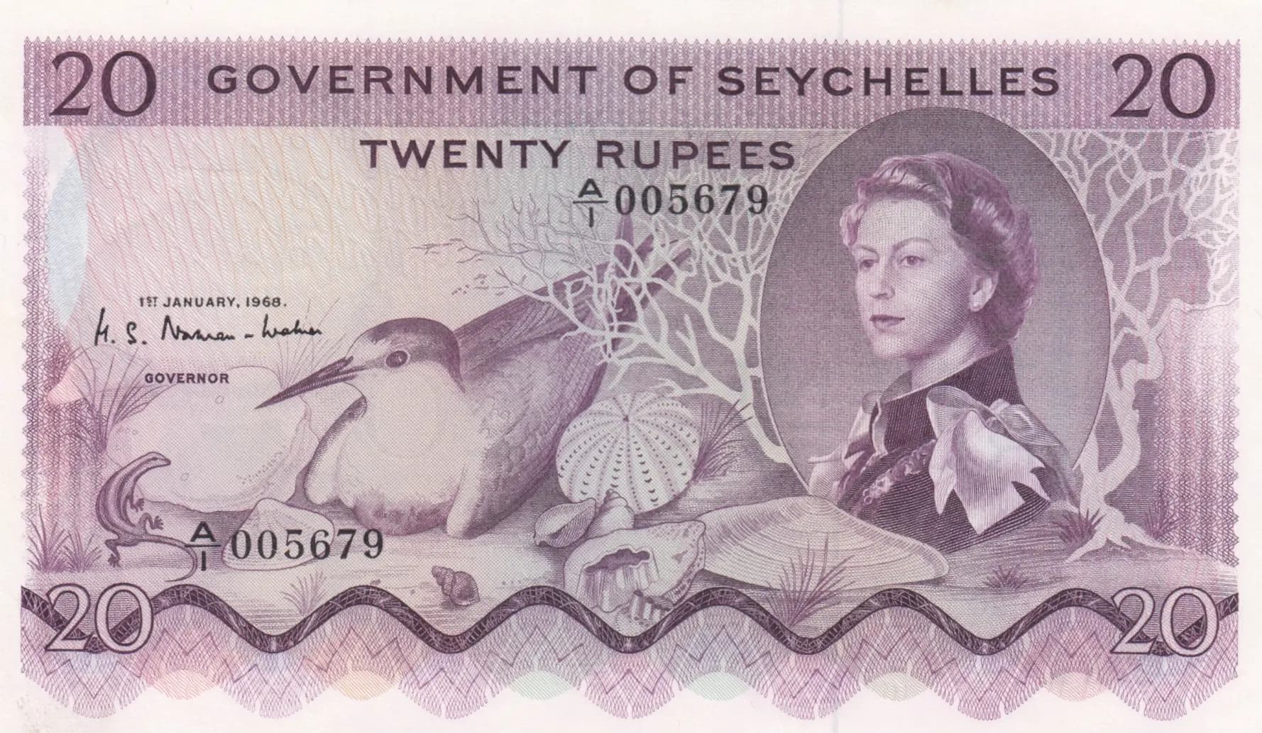 20 rupees 1968 from Seychelles , P-16a