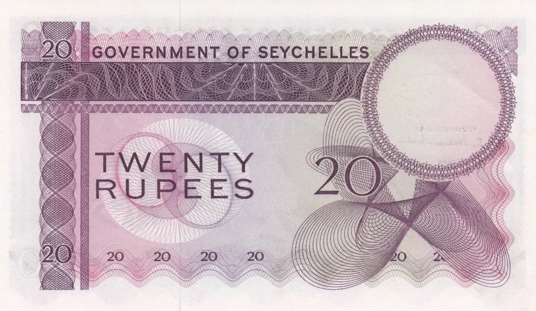 20 rupees 1968 from Seychelles , P-16a (1968) — image 2