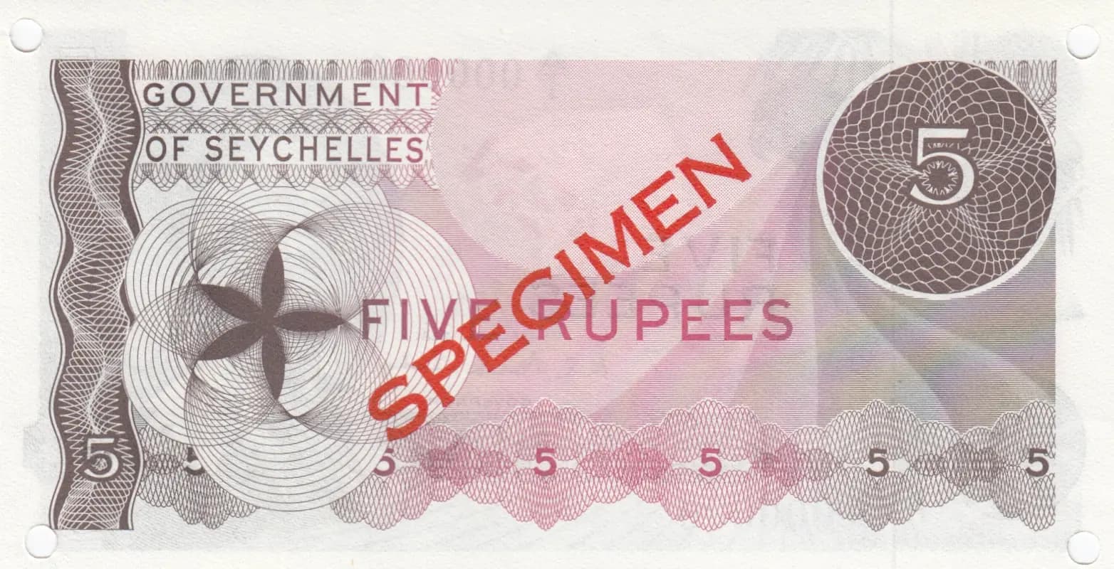 5 rupees 1968 specimen from Seychelles , P-14s (1968) — image 2