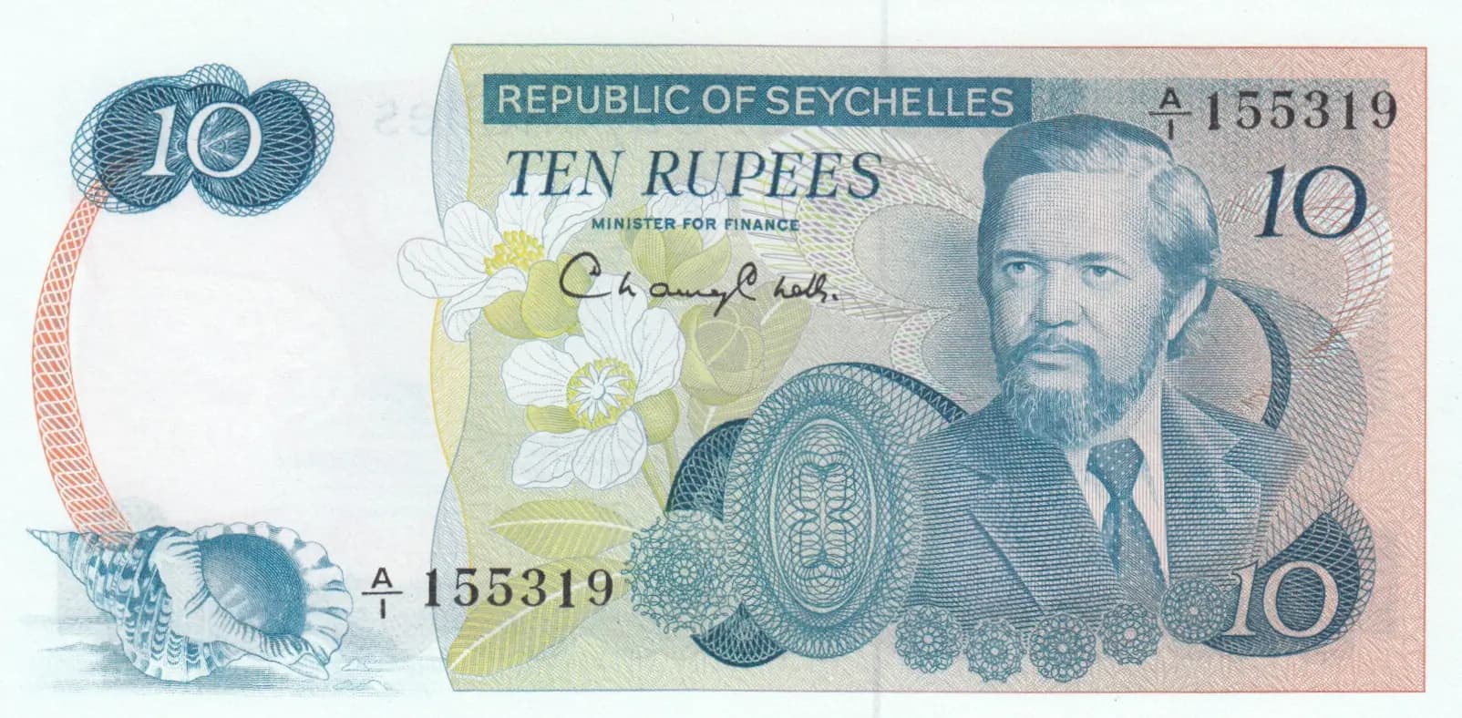10 rupees 1976 from Seychelles , P-19