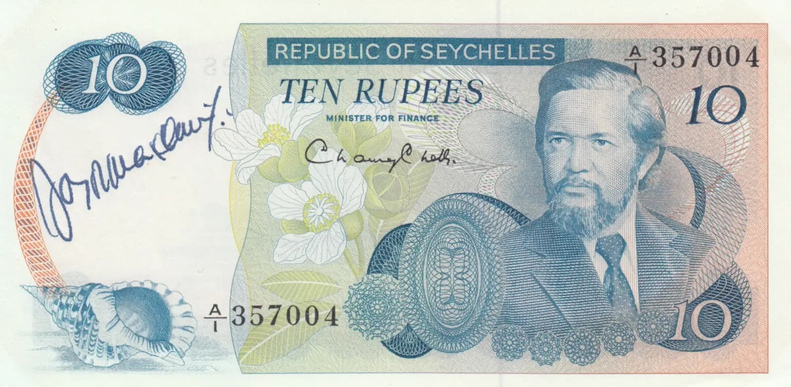 10 rupees 1976 from Seychelles , P-19 (1976) — image 1