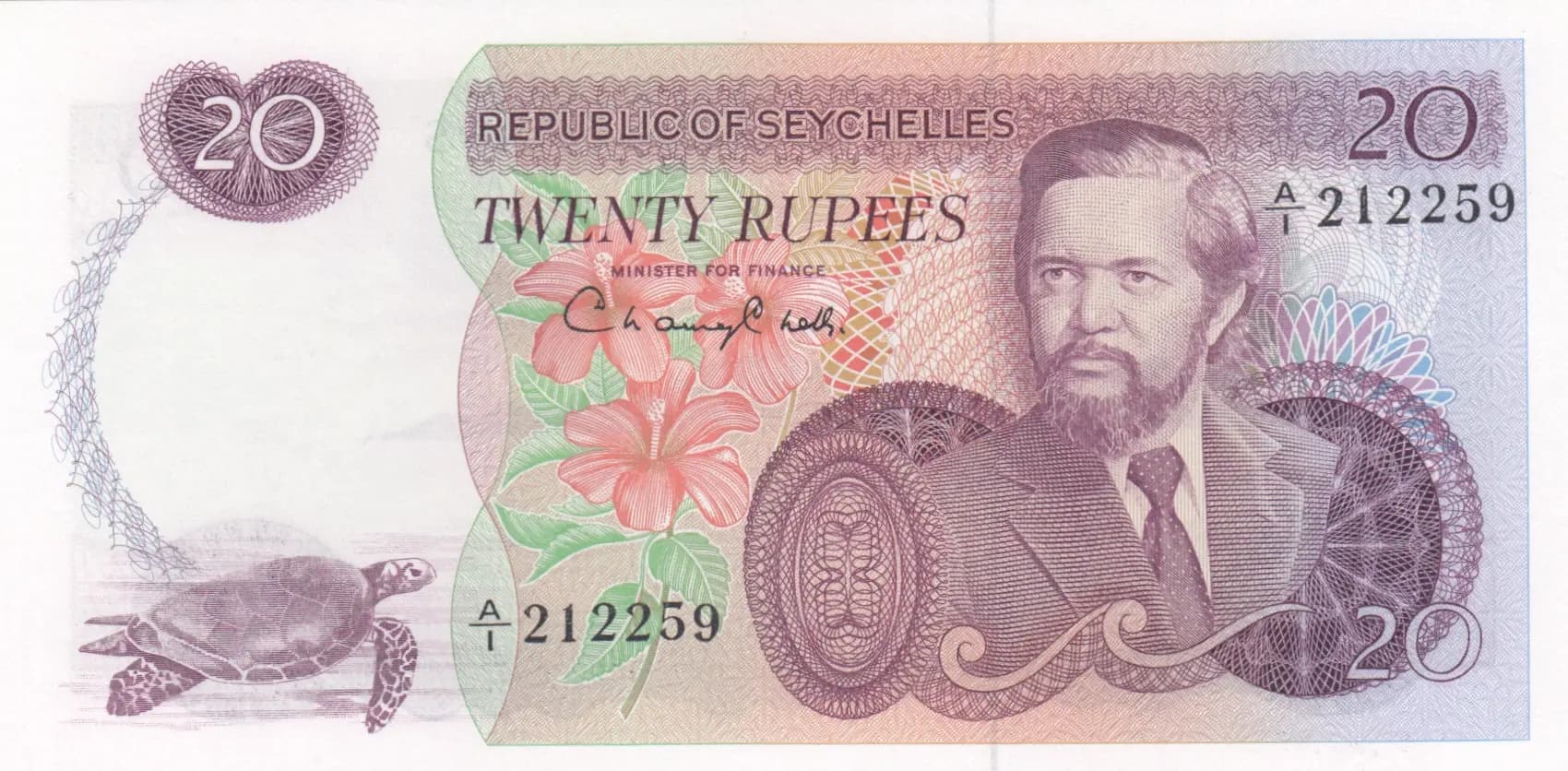 20 rupees 1977 from Seychelles , P-20