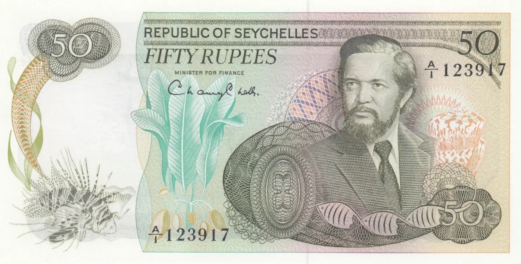 50 rupees 1977 from Seychelles , P-21 (1977) — image 1
