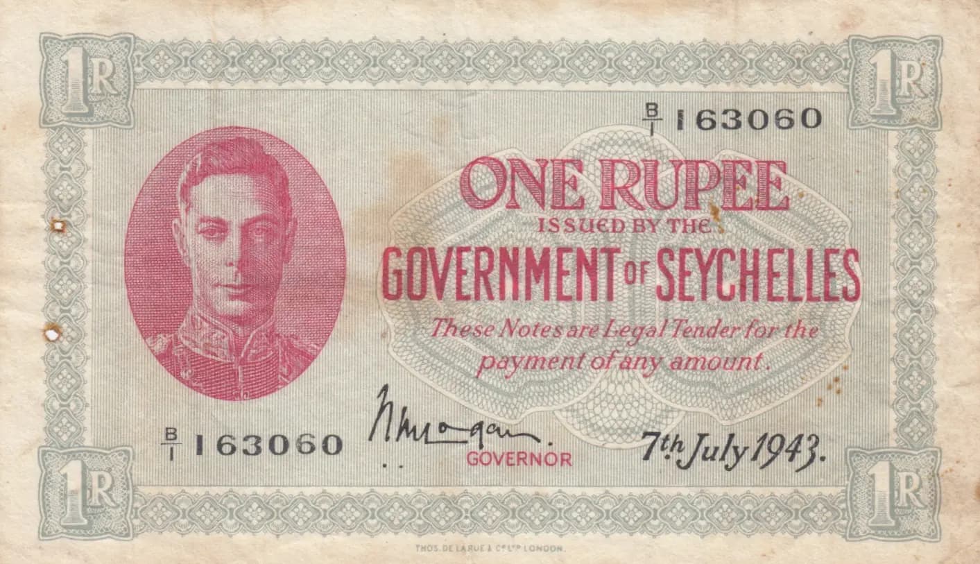 1 rupee 1943 from Seychelles , P-7a (1943) — image 1