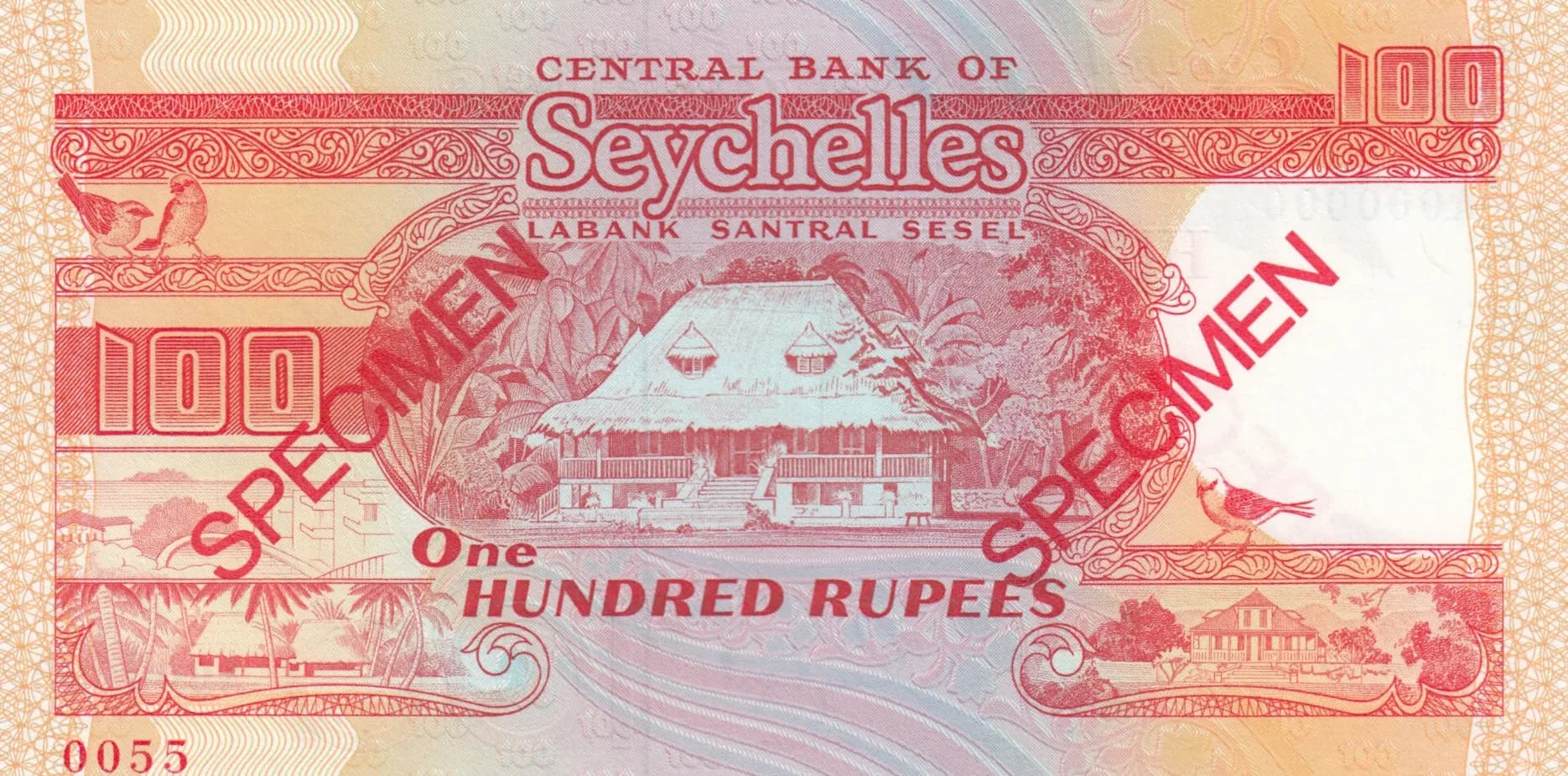 100 rupees 1989 specimen from Seychelles , P-35s (1989) — image 2