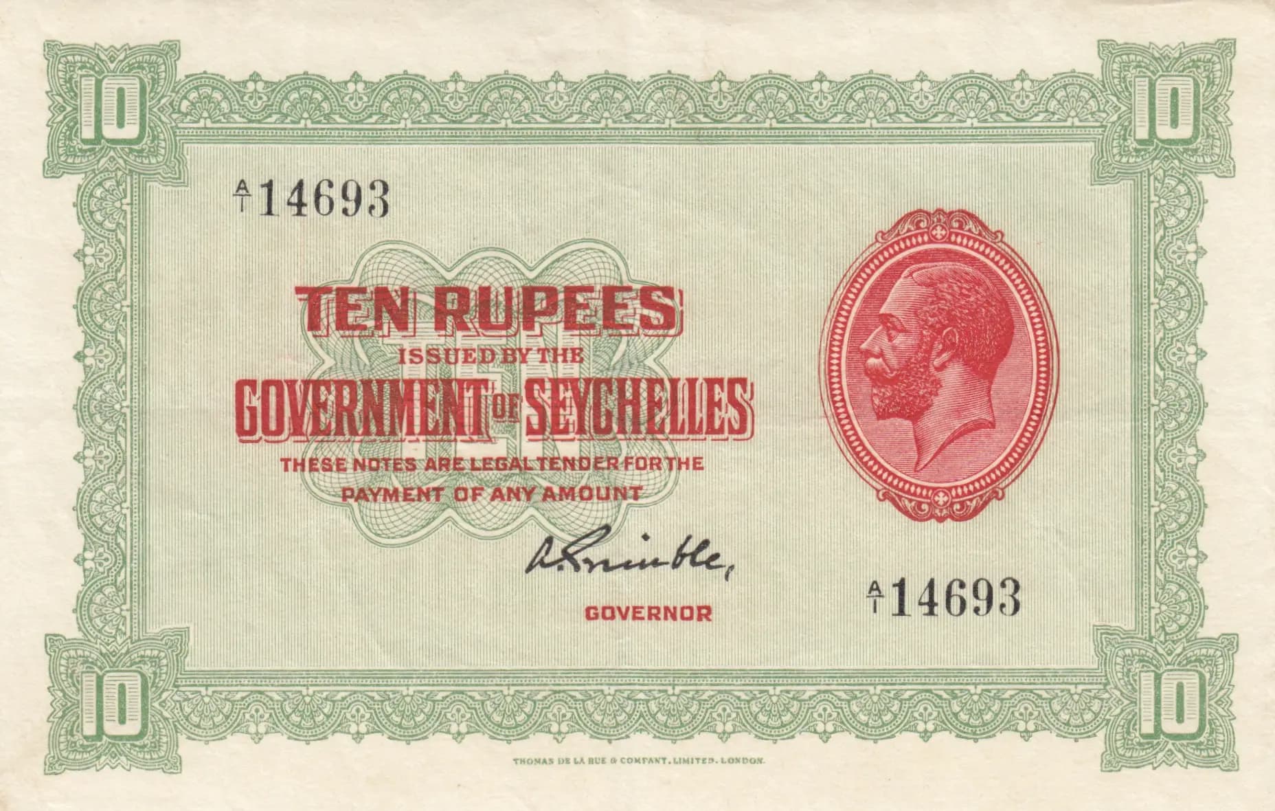 10 rupees 1936 from Seychelles , P-4b (1936) — image 1